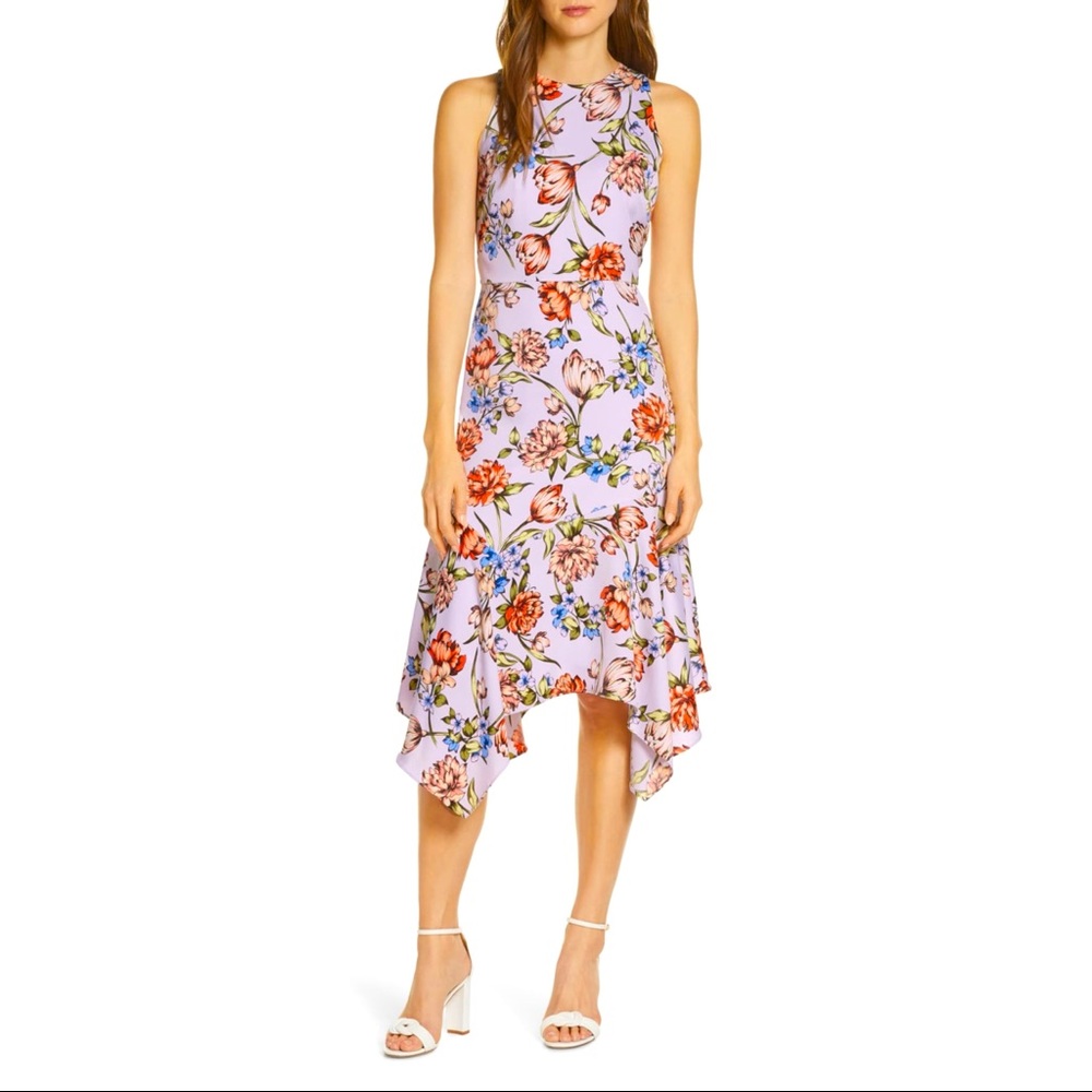 Maggy London floral print charmeuse midi dress